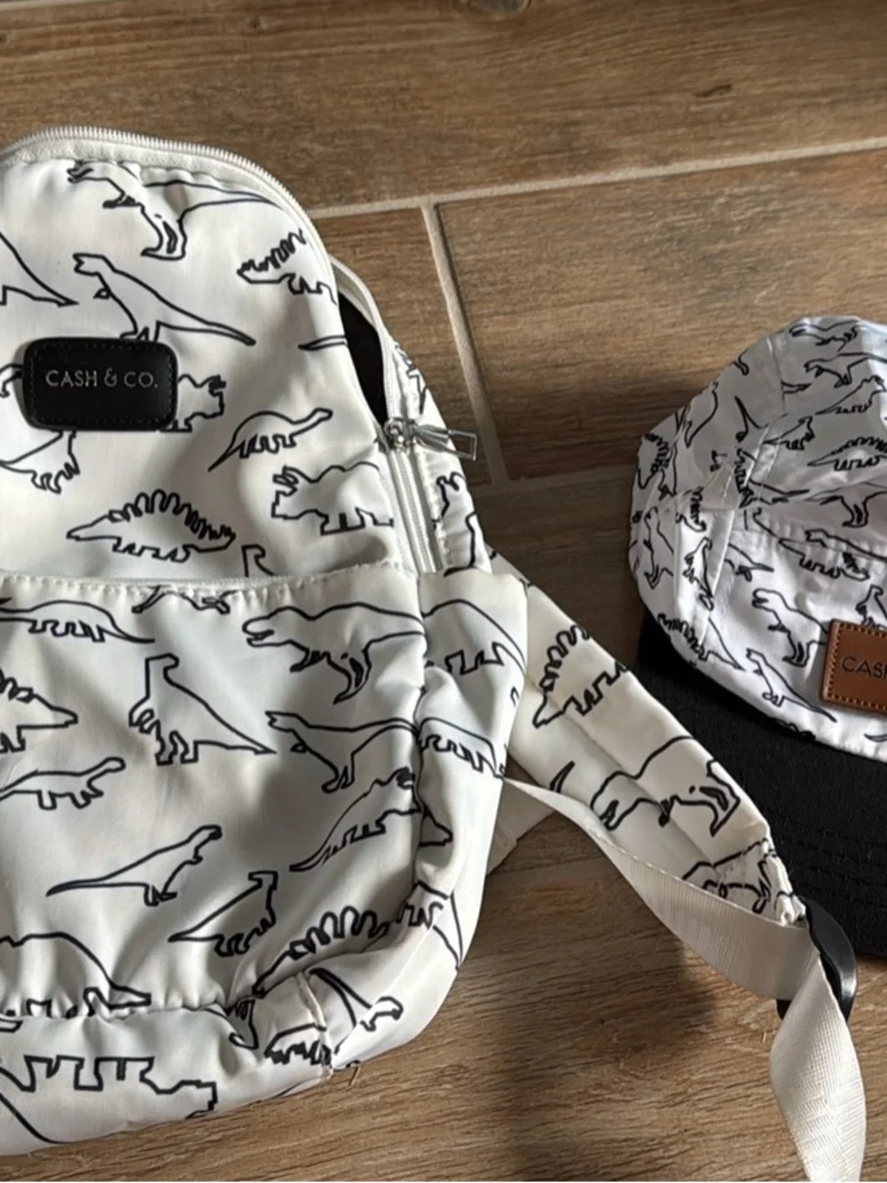 Kids White Dinosaur Backpack and hat Cash & Co